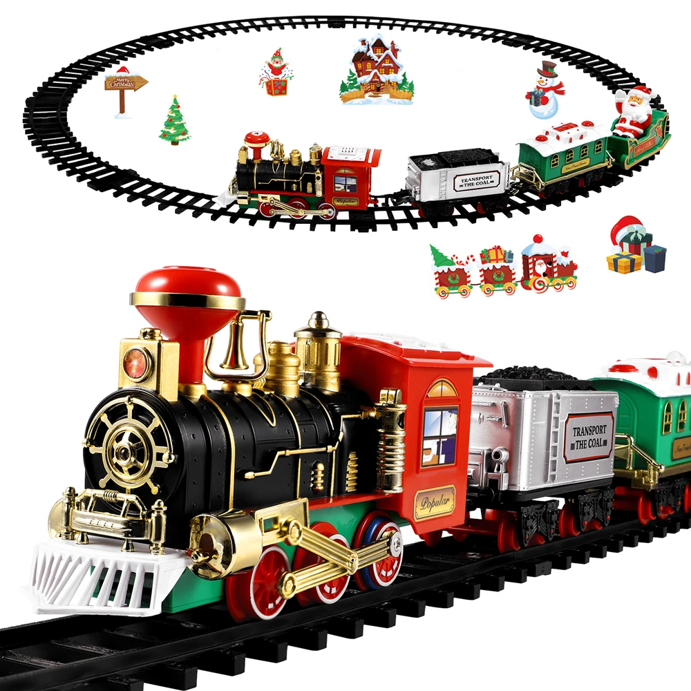 Model Kit Train - Kersttreinset Feestelijk mini-locomotiefmodel met verlichting Geluid